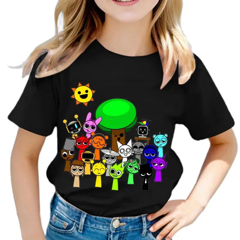 Funny Sprunki T-shirts Boys Girls Summer Short Sleeve Tees Kids Cartoon Incredibox Game Tshirt Sprunki Children Clothing Tops - Suncollections