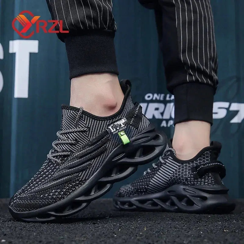 YRZL Men Sports Running Black Jogging Shoes Casual Sneakers Outdoor Breathable Mesh Women Light Shock-absorption Black Tennis Suncollections