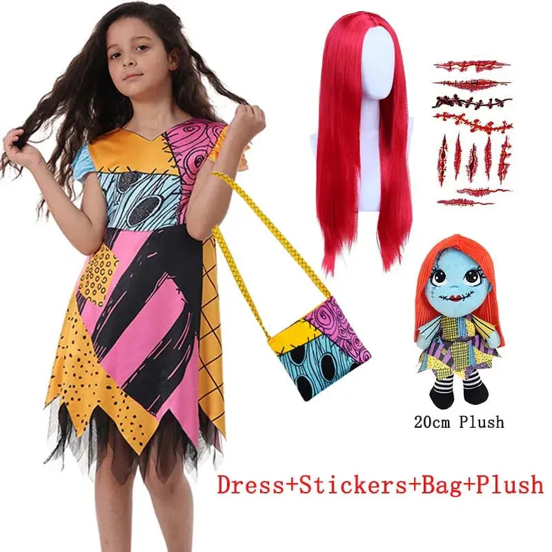 2025 Halloween Sally Cosplay Costume for Girl The Nightmare Before Xmas Role Play Dress Up Toddler Classic Sally&Jack Frocks Suncollections
