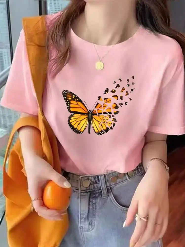Leopard Love Heart Trend Cute Tee Top Fashion Summer Women Clothes O-neck Print Short Sleeve Clothing Graphic T-shirt T Shirt - Suncollections