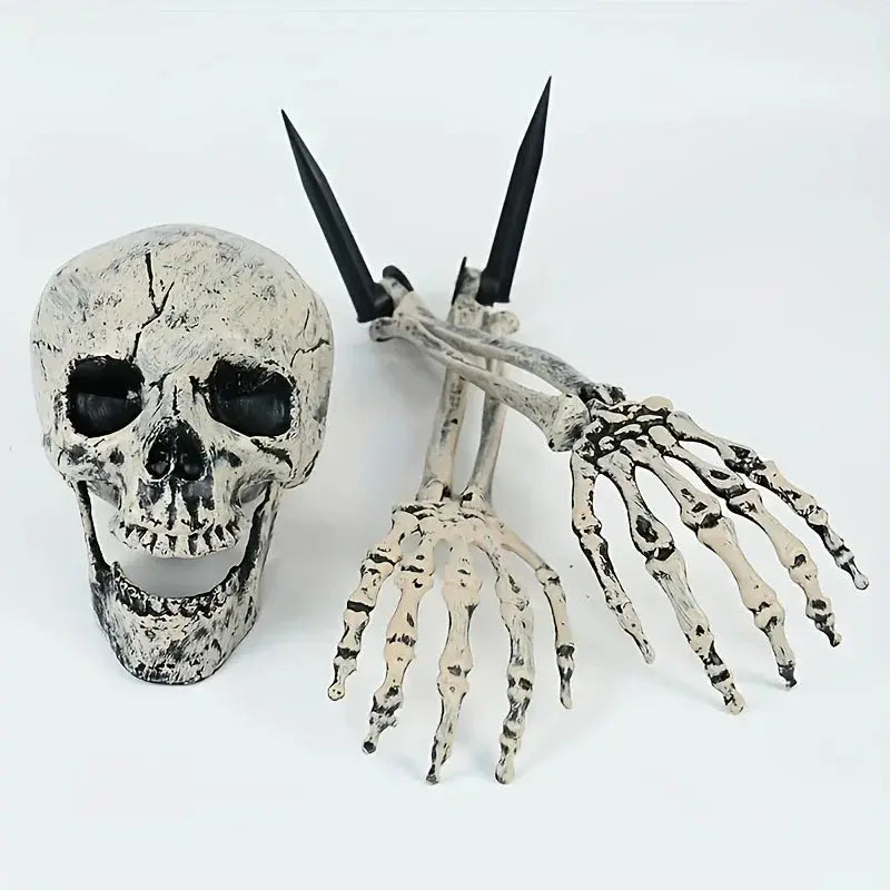 Realistic Skeleton Stakes Halloween Realistic Skull Skeleton Head Human Hand Arms for Halloween Party Home Garden Lawn Decor Suncollections
