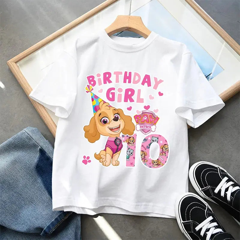 Paw Patrol Kids Cotton T-Shirt Anime Cartoon Skye Birthday Digital Printed Pullover Summer Casual Loose Breathable Tops Gifts - Suncollections