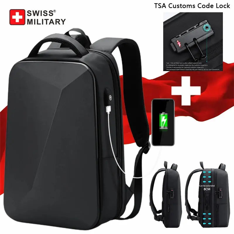 Swiss Military Brand Laptop Backpack Anti-theft Waterproof Casual Backpack USB Charging Men Business Travel Bag Backpack Mochila - Suncollections