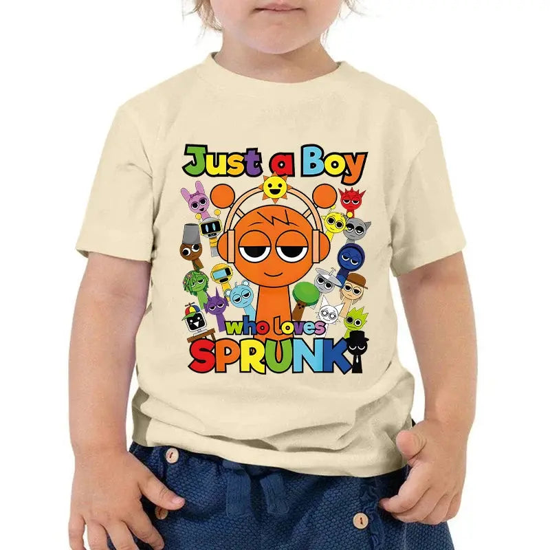 Anime Sprunki Incredibox Game Kids T-shirts Just A Boy Who Loves Sprunki Tops Cartoon Short Sleeve Funny Sprunki Boys Tshirts - Suncollections