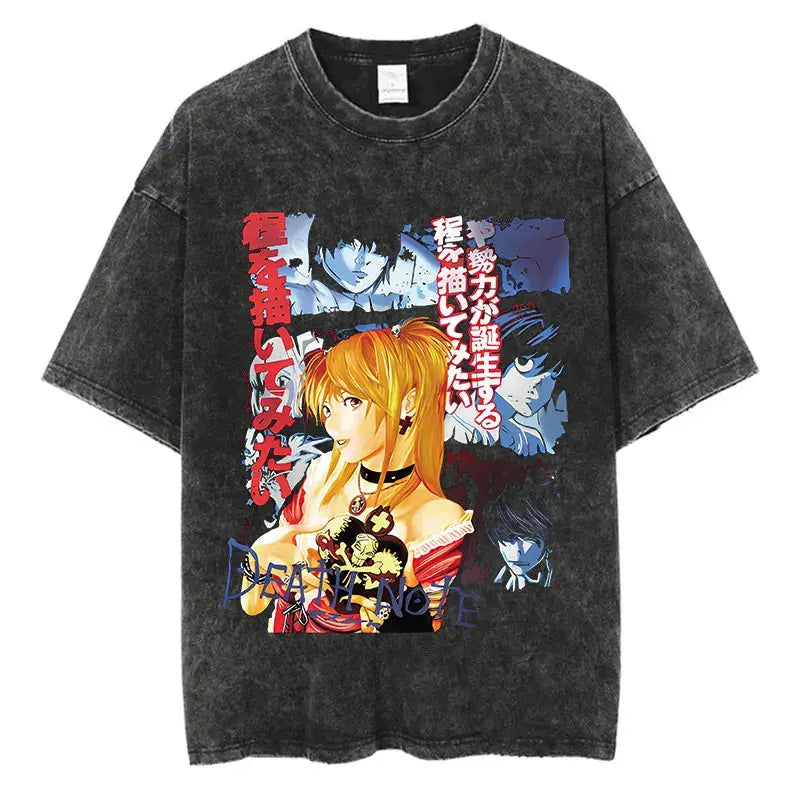 Harajuku Vintage Washed T Shirts Death Note Anime Graphic Printing T Shirt Oversize Cotton Fashion Streetwear Unisex Top Tee - Suncollections