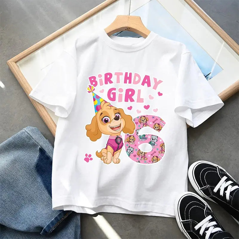 Paw Patrol Kids Cotton T-Shirt Anime Cartoon Skye Birthday Digital Printed Pullover Summer Casual Loose Breathable Tops Gifts - Suncollections