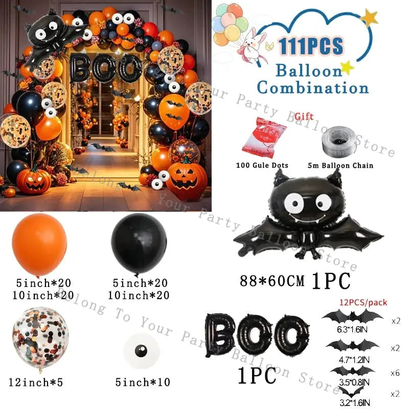 Halloween Balloons Garland Arch Eye Ballon with Bats Pumpkin Purple Orange Black Ballon for Birthday Party Halloween Decorations Suncollections