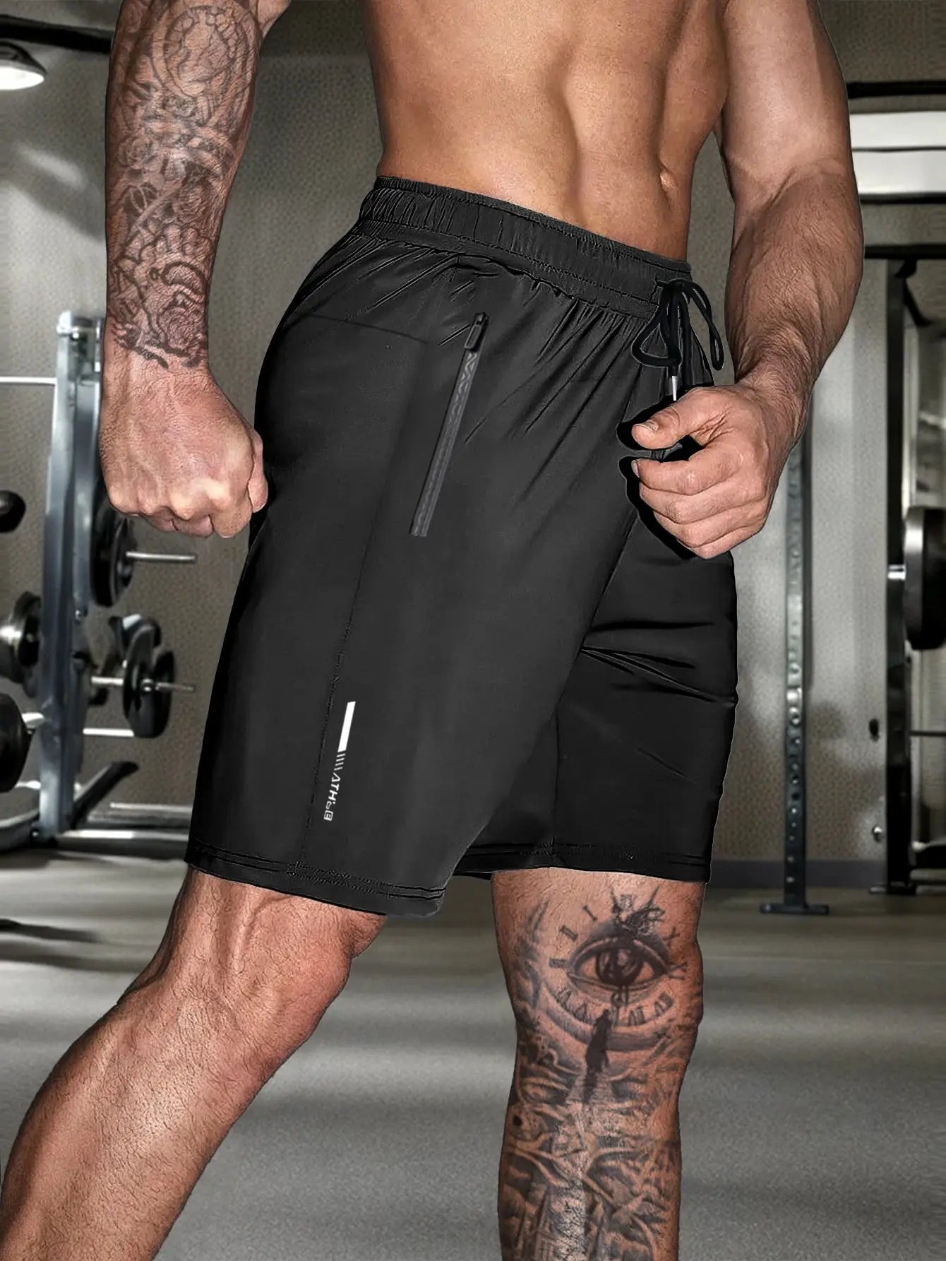Men's solid color shorts, with zipper pockets, casual elastic drawstring shorts with a loose waist and high elasticity, suitable Suncollections