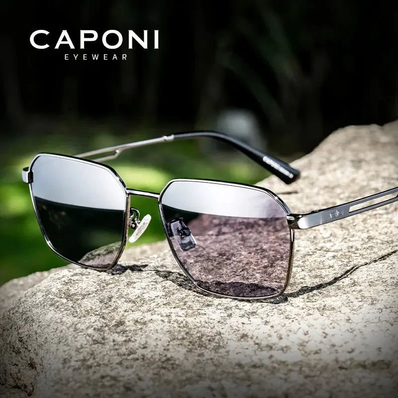 CAPONI Polarized Sunglasses Men Outdoor Brand Design Black Sun Glasses Driving UV400 Protect Photochromic Gray Glasses BS24708 - Suncollections