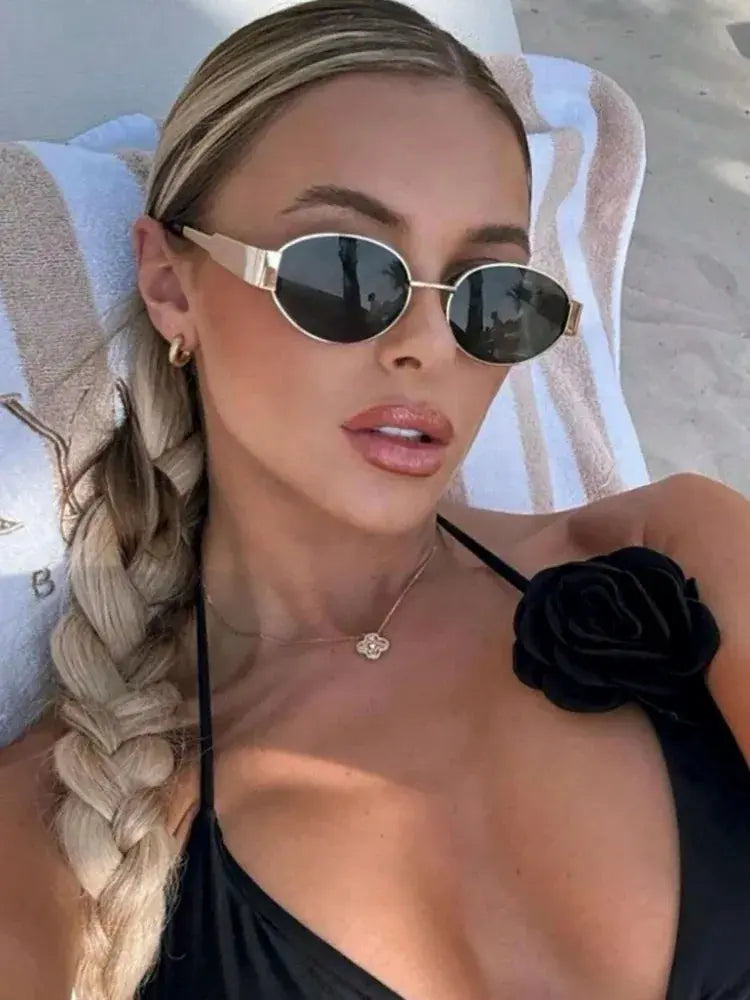 Fashion Oval Sunglasses Women Retro Trend Outdoor Metal Sun Glasses High Quality Classic Men Luxury Brand Eyewear UV400 Goggles - Suncollections