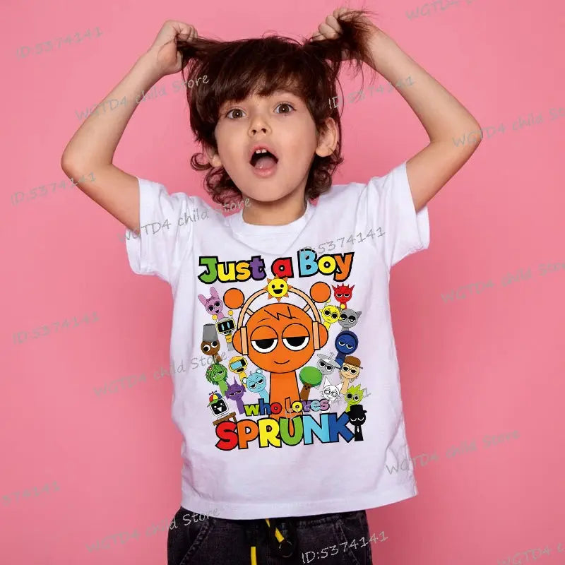 Anime Sprunki Incredibox Game Kids T-shirts Just A Boy Who Loves Sprunki Tops Cartoon Short Sleeve Funny Sprunki Boys Tshirts - Suncollections