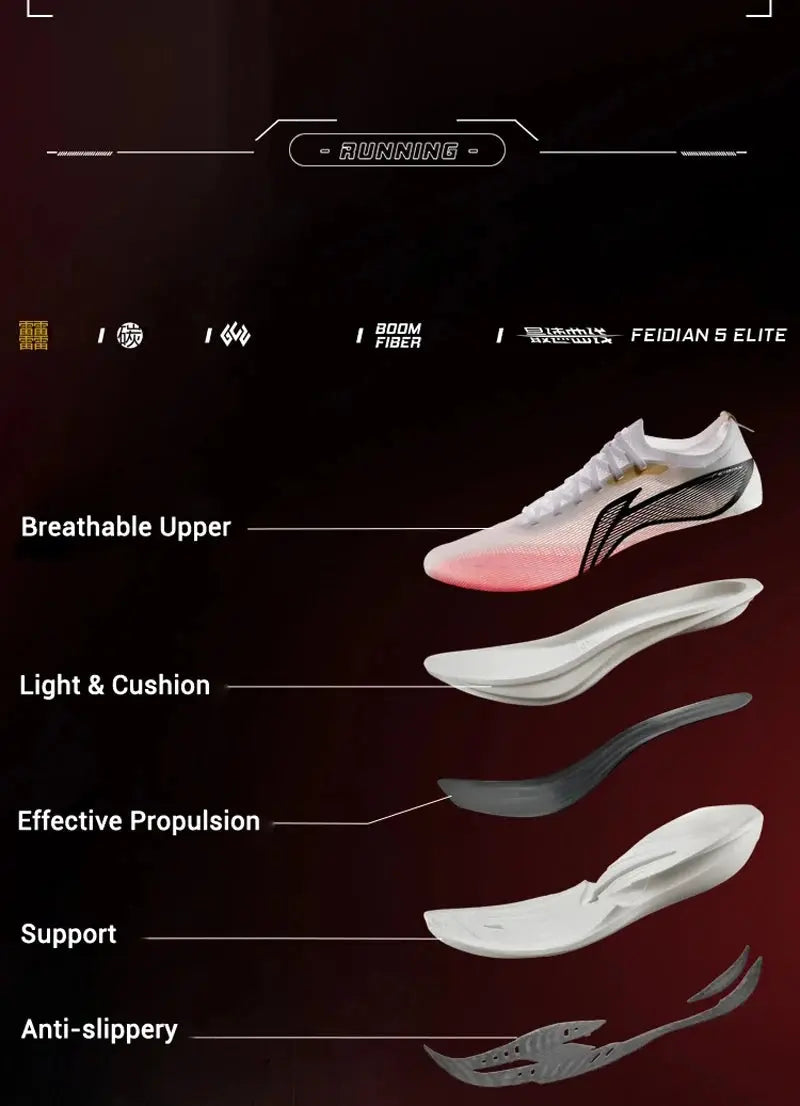 Li-Ning Men Women FEIDIAN 5 ELITE Racing Running Shoes SUPER BOOM LiNing CARBON-FIBER PLATE Shoes Anti-Slip Sneakers ARMV003 Suncollections