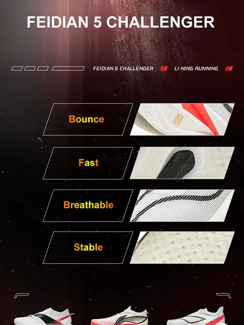 Li-Ning Women FEIDIAN 5 CHALLENGER Racing Running Shoes CARBON-FIBER PLATE BOOM Cushion Sport Shoes Breathable Sneakers ARMV002 Suncollections