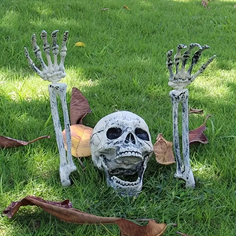Realistic Skeleton Stakes Halloween Realistic Skull Skeleton Head Human Hand Arms for Halloween Party Home Garden Lawn Decor Suncollections