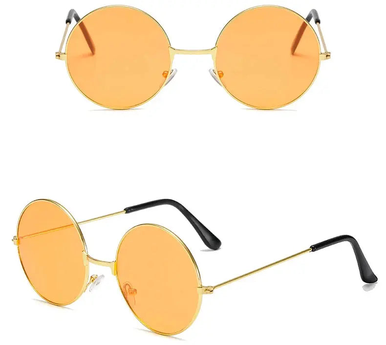 Retro Hippie Round Metal Frame Sunglasses Fashion Small Circle Sun Glasses Disco Party Candy Color Lens Eyewear for Women Men - Suncollections