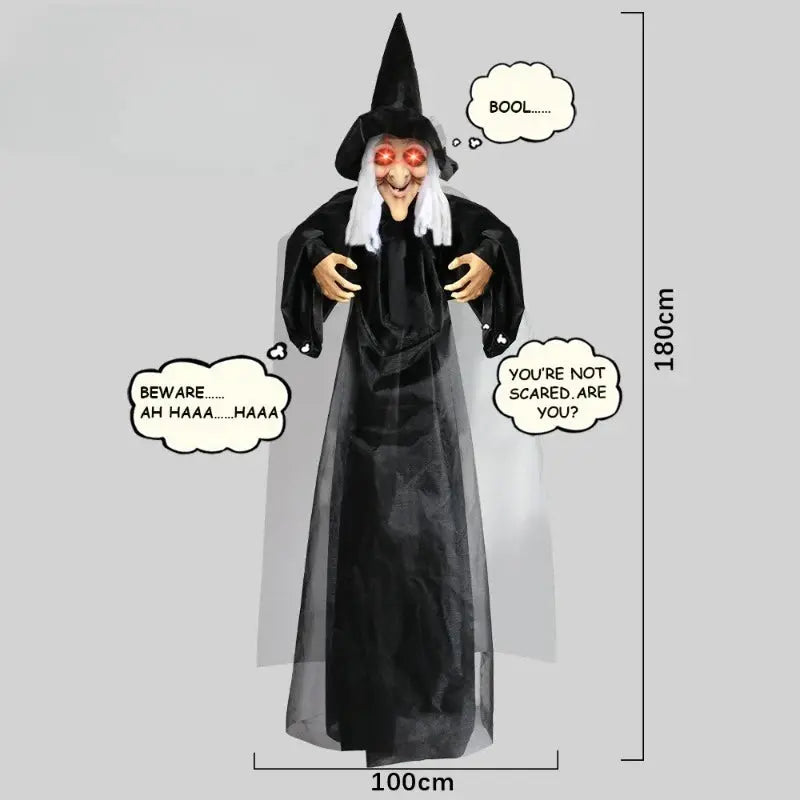 Halloween Life Size Talking Witch Outdoor Purple Spooky Animatronic Witch Decor Prop Halloween Decoration Red Eye Animated Witch Suncollections