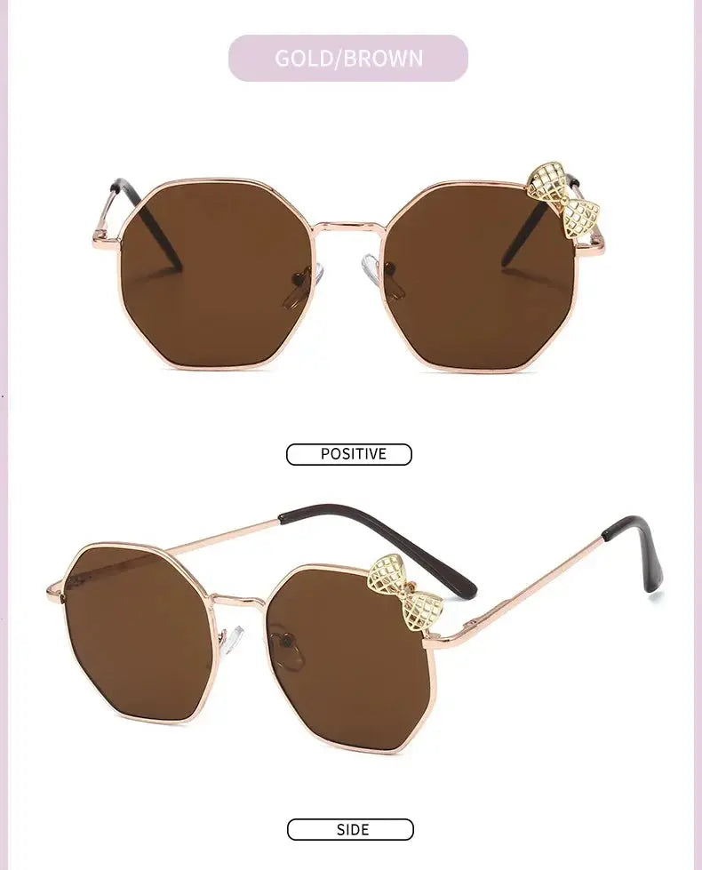 Trendy Fashion Boys and Girls Bow Metal Sunglasses B010 Polygon Trend Children's Sun Glasses Kids Outdoor UV400 Eyewear - Suncollections