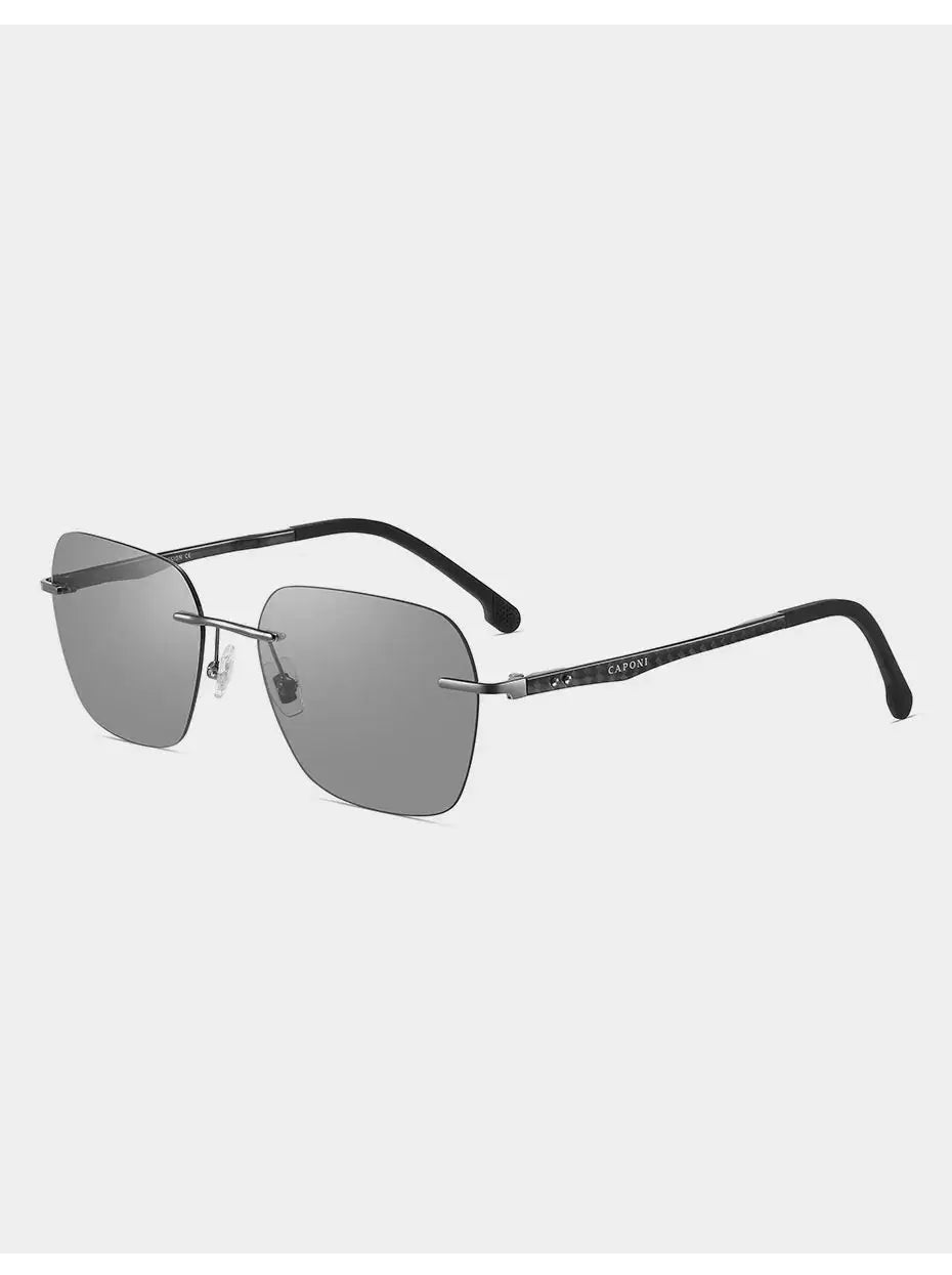 CAPONI Sunglasses Men Polarized Outdoor Ultra Light Pure Titanium Black Sunglasses Original Designer Photochromic Shade BS23503 - Suncollections