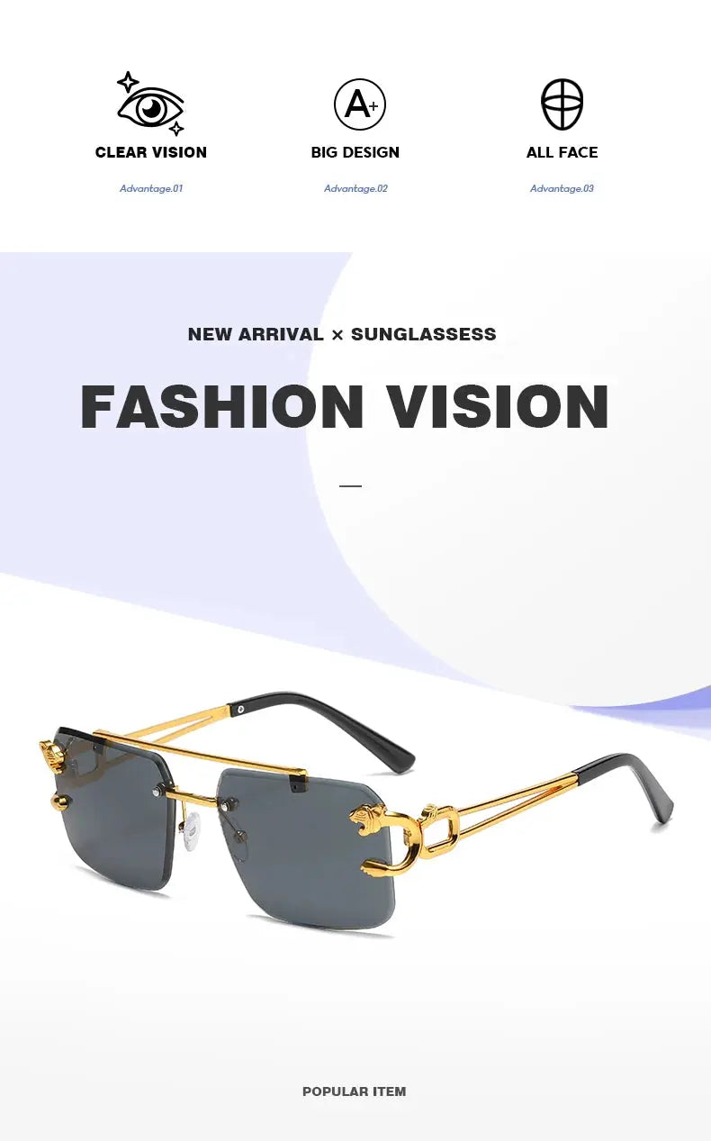 Fashion Rimless Square Double Bridge Sun Glasses Vintage Women Men Sunglasses UV400 - Suncollections