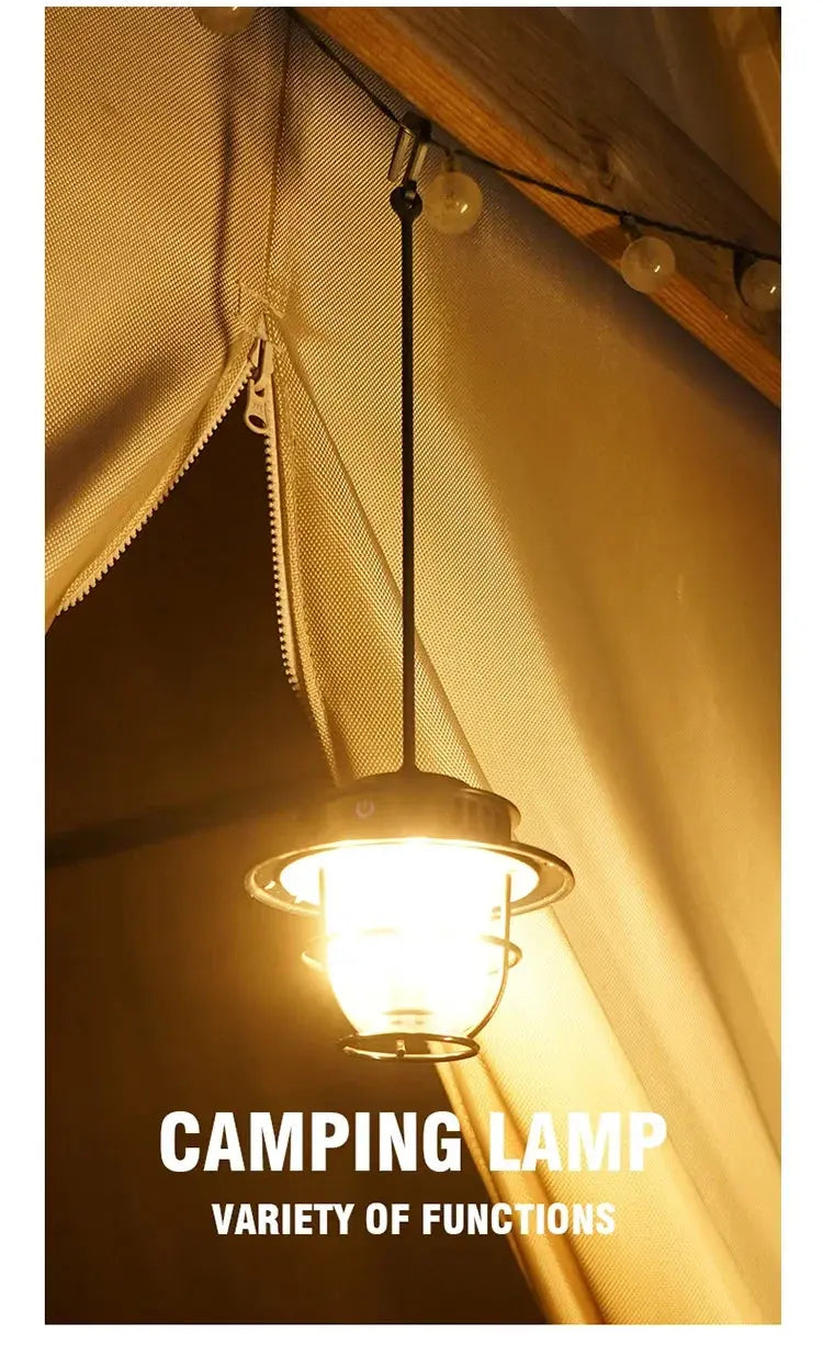Retro Portable Camping Lantern Waterproof Emergency Light Stepless Dimmable Hanging Tent Lamp for Outdoor Hiking - Suncollections