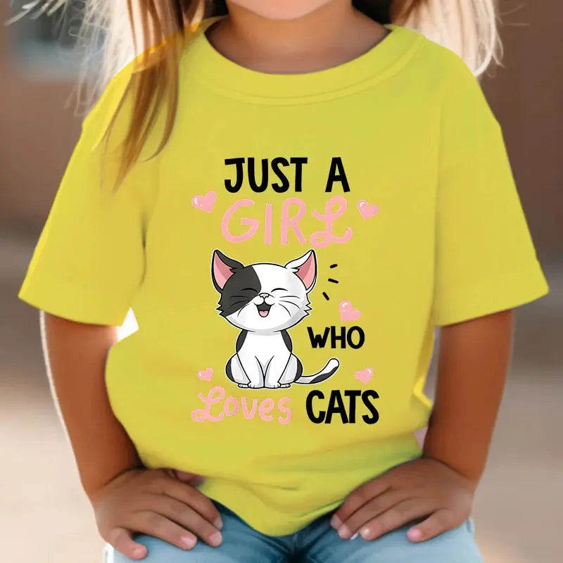 Just A Girl Who Loves Cats Tshirt Girls Y2k Harajuku Animal Summer Fashion Kids Clothes Funny Graphic Cute Cat Lover Streetwear - Suncollections