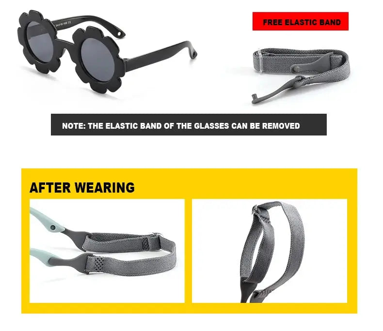 0-24 Months Baby Polarizrd Round Sun Flower Flexible Bendable Flower Baby Polarized Sunglasses with Strap for Newborn Infant - Suncollections
