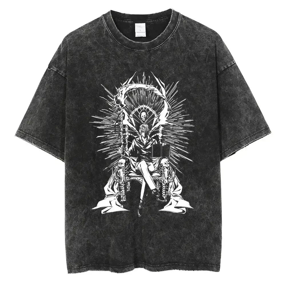 Harajuku Vintage Washed T Shirts Death Note Anime Graphic Printing T Shirt Oversize Cotton Fashion Streetwear Unisex Top Tee - Suncollections