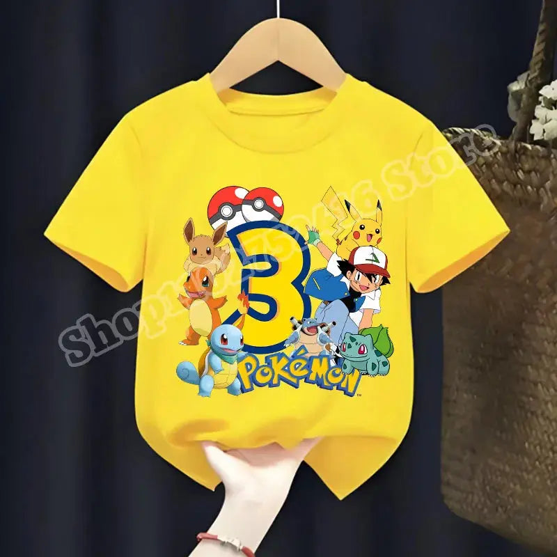 Pokemon Children Short Sleeve T-shirt Boys Girls Summer Casual Breathable Tops Cartoon Pikachu Numbers Print Pullover Kids Gifts - Suncollections