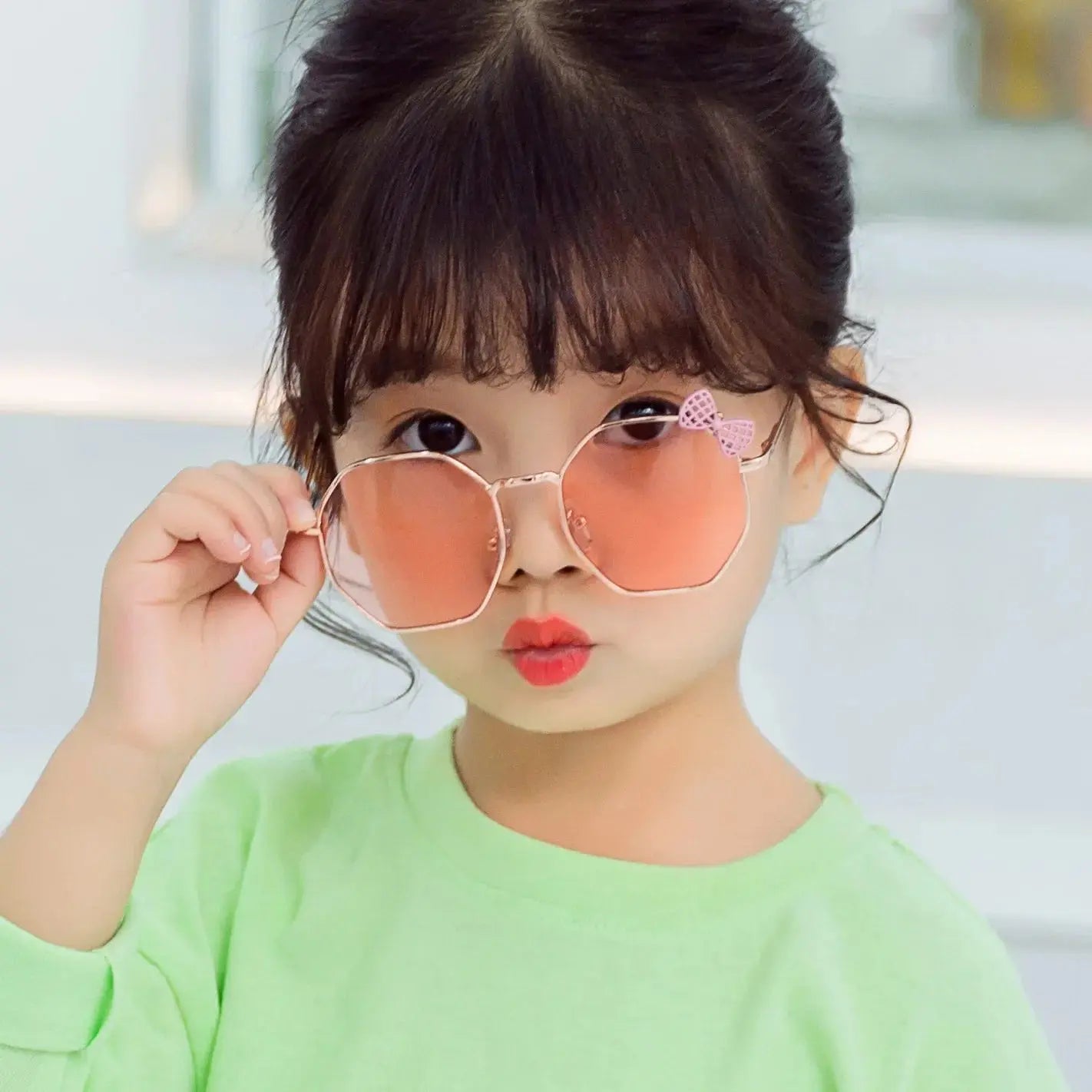 Trendy Fashion Boys and Girls Bow Metal Sunglasses B010 Polygon Trend Children's Sun Glasses Kids Outdoor UV400 Eyewear - Suncollections
