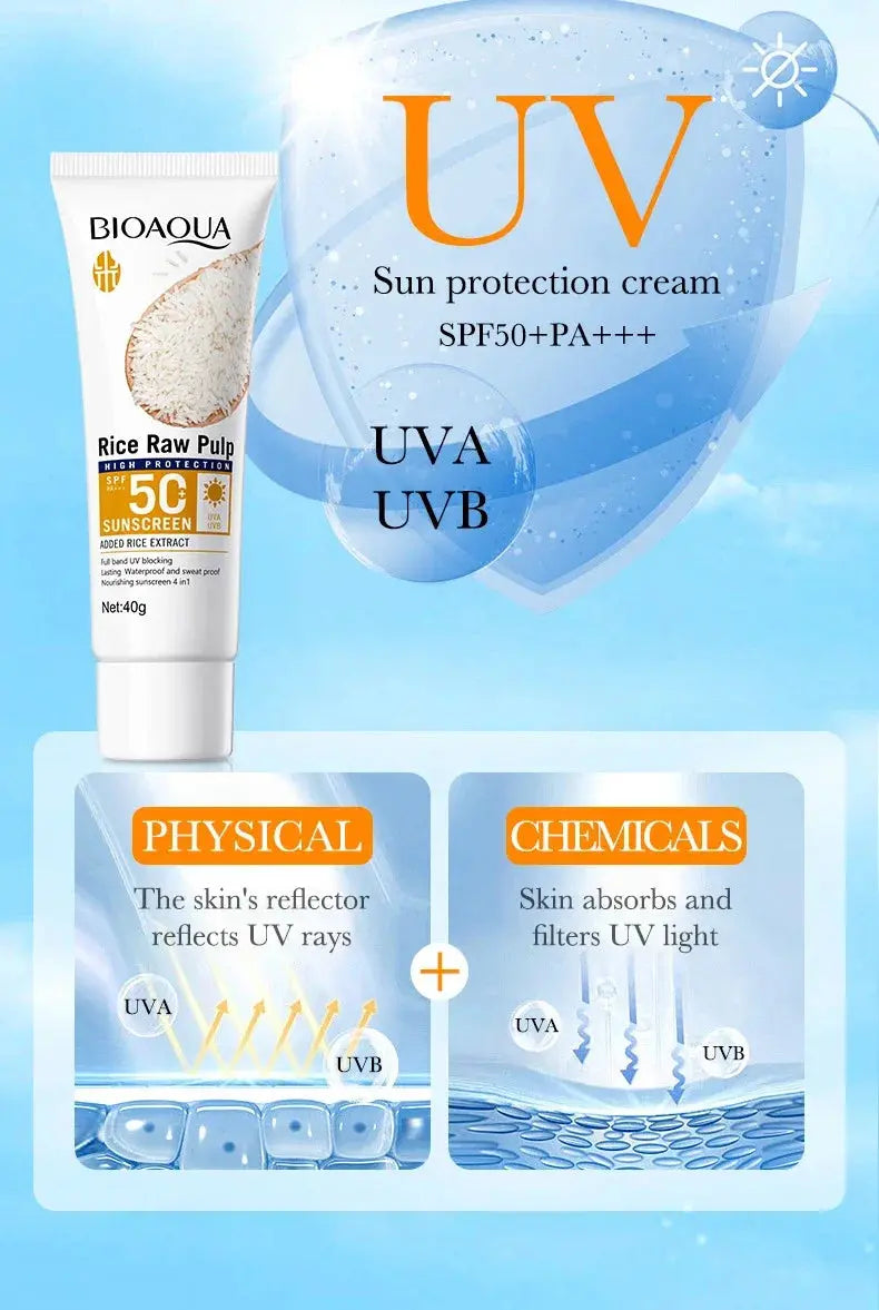 BIOAQUA Rice Raw Pulp Spf 50+ Sunscreen For Face Body Neck Back Protector Solar Blocker Brightening Facial Sun Cream Body Care - Suncollections