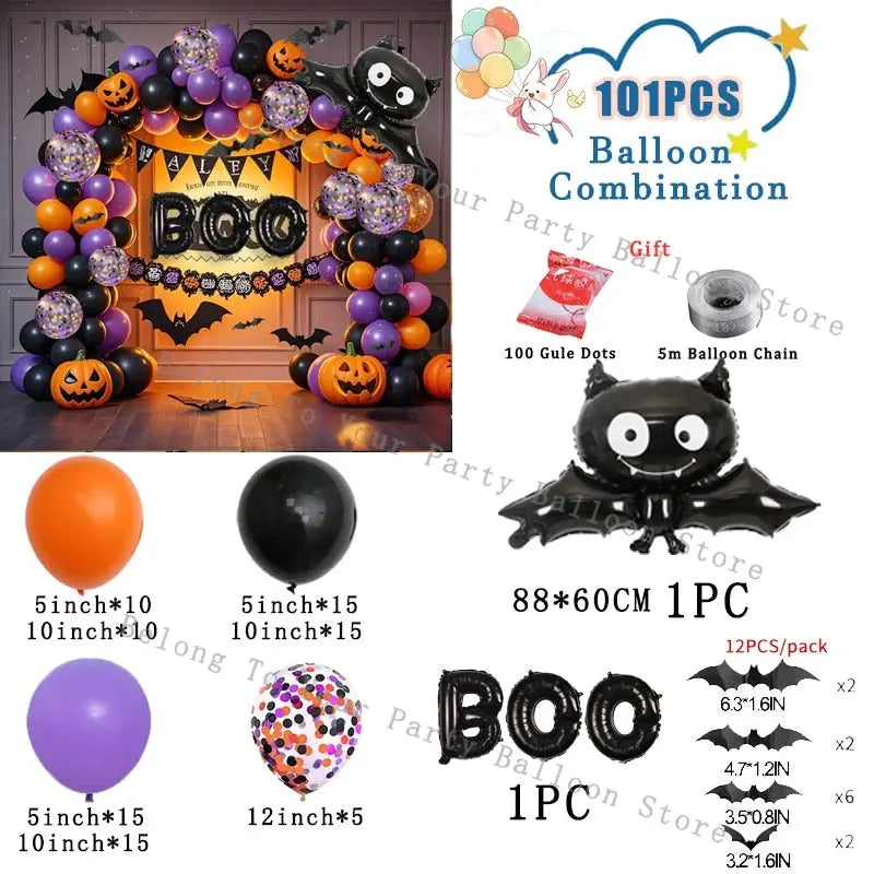 Halloween Balloons Garland Arch Eye Ballon with Bats Pumpkin Purple Orange Black Ballon for Birthday Party Halloween Decorations Suncollections