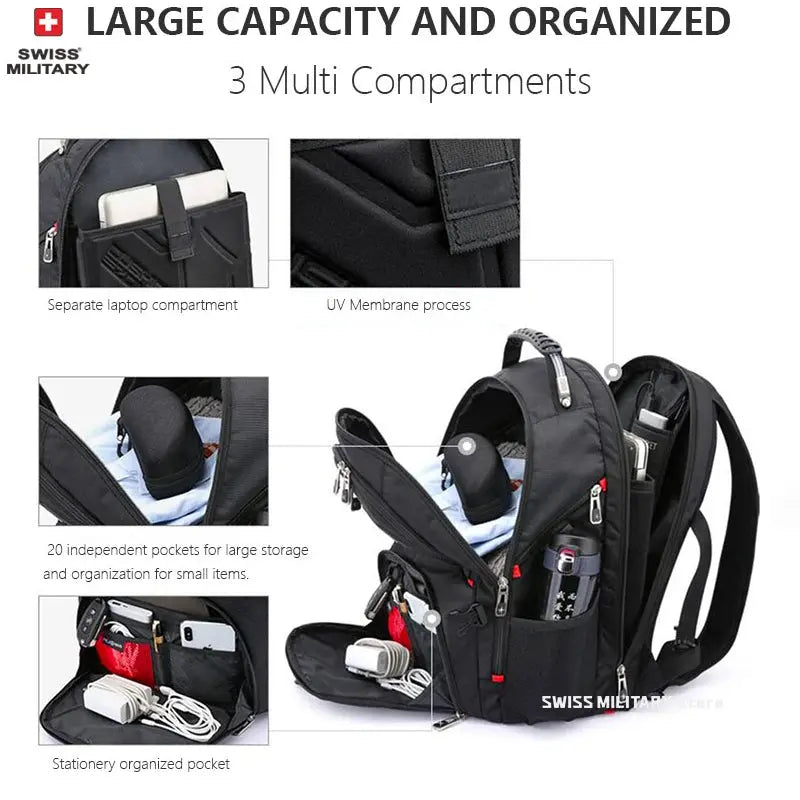 SWISS 17" Laptop Backpack Waterproof USB Charge Port - Suncollections