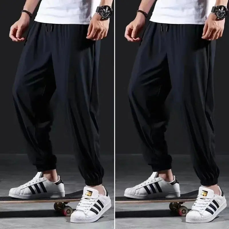 Summer Quick-drying Ice Silk Casual Pants Men's Ultra-thin Elastic Nine-point Pants Loose Drape Solid  Beam Feet Pants 7XL Suncollections