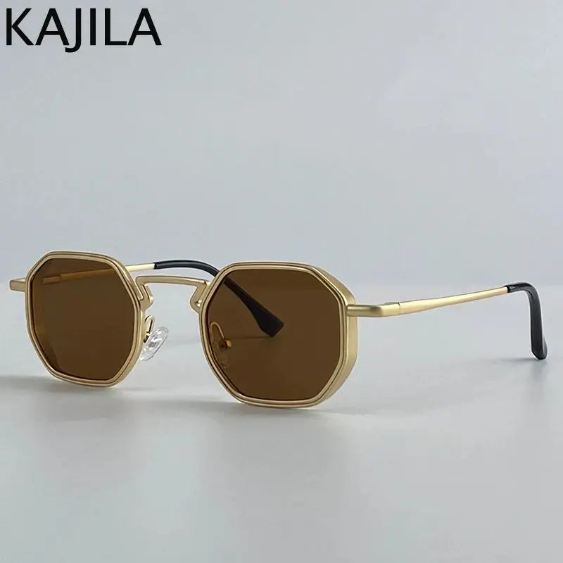 Small Frame Hexason Steampunk Sunglasses Men 2025 Luxury Brand Vintage Punk Eyewear Classic Polygon Metal Sun Glasses Male UV400 - Suncollections
