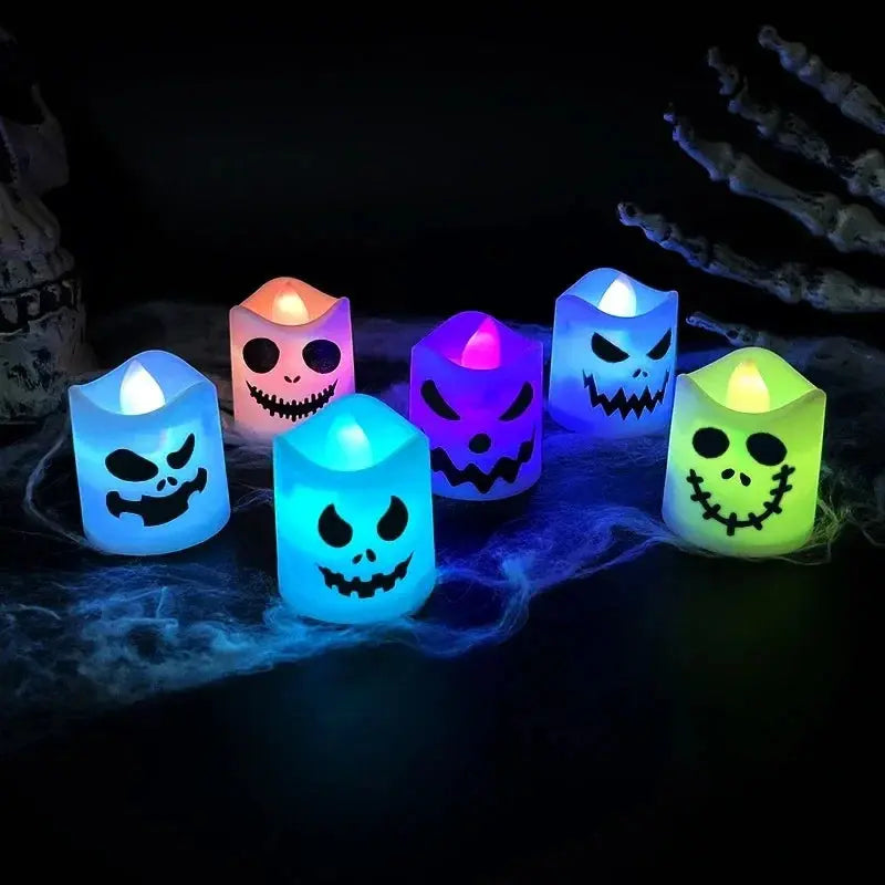 6pcs Halloween Led Ghost Pumpkin Candle Light Glowing Lamp Halloween Party Home Bar Decoration Haunted House Horror Props Suncollections