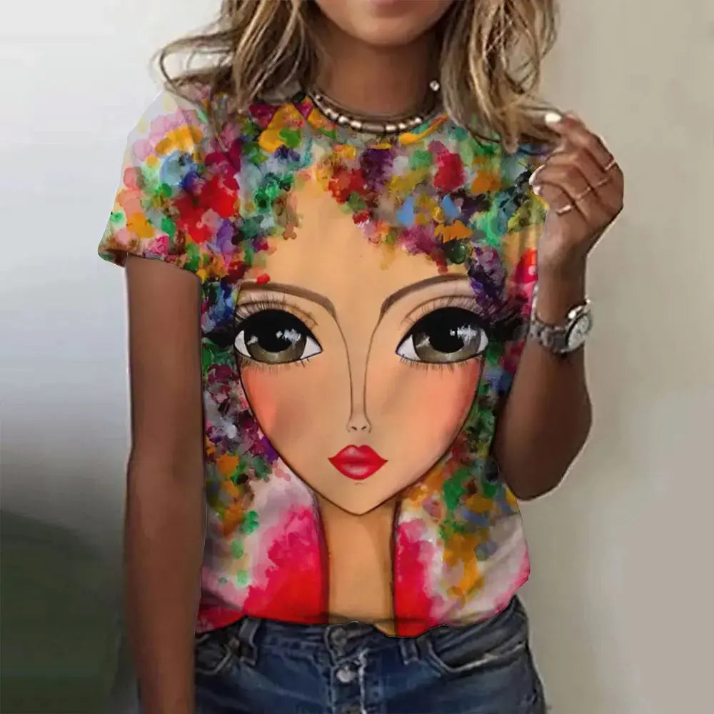 Summer Women's T-Shirts Girls Cute Print Short Sleeve Harajuku Fashion O-Neck Shirts Ladies Colorful Beautiful Shirt Tees - Suncollections