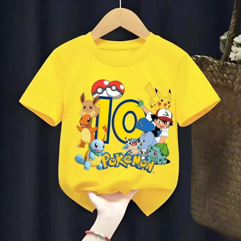 Pokemon Children Short Sleeve T-shirt Boys Girls Summer Casual Breathable Tops Cartoon Pikachu Numbers Print Pullover Kids Gifts - Suncollections