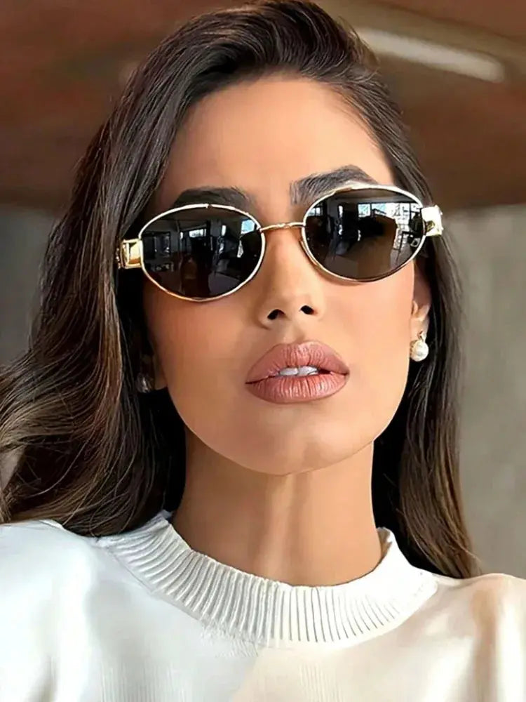 Fashion Oval Sunglasses Women Retro Trend Outdoor Metal Sun Glasses High Quality Classic Men Luxury Brand Eyewear UV400 Goggles - Suncollections