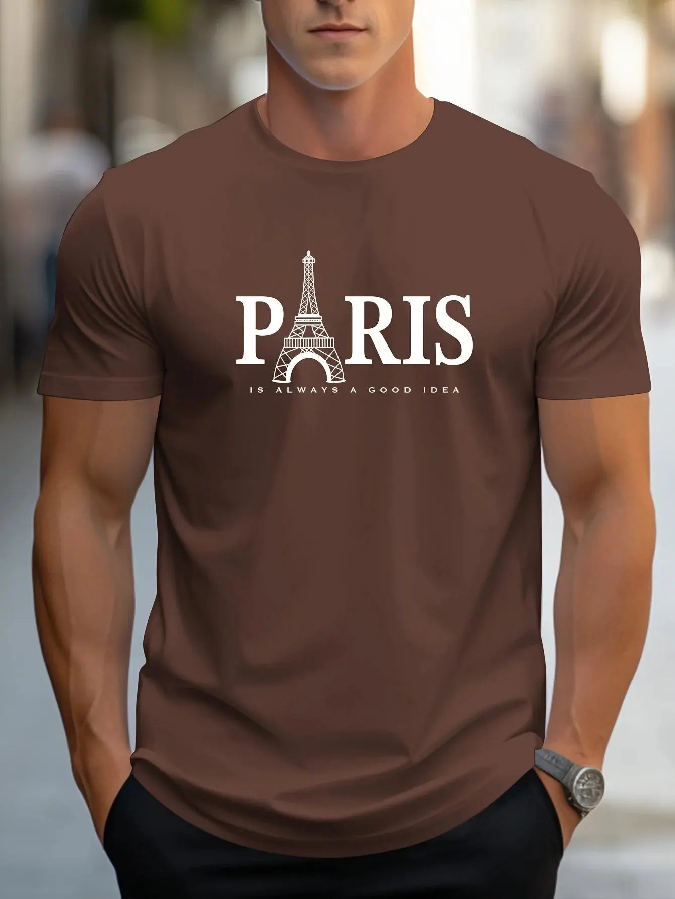 Summer Men's T Shirt Short Sleeve Paris Pattern Print Casual O-Neck Oversized Pullover Fashion Streetwear Male Clothing T-Shirts - Suncollections