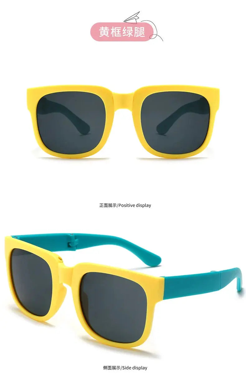 Kids Outdoor Foldable Sunglasses Baby Boys Girls Travel Goggle Shades Eyewear Vintage Square Frame UV Sun Glasses for Children - Suncollections