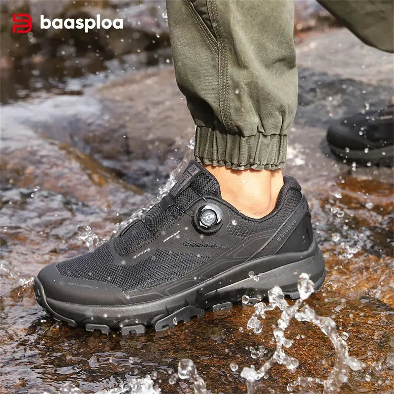 Baasploa New Men Outdoor Sneakers Mesh Breathable Rotating Button Hiking Shoes Male Comfort Rubber Sole Non-Slip Walking Shoes Suncollections