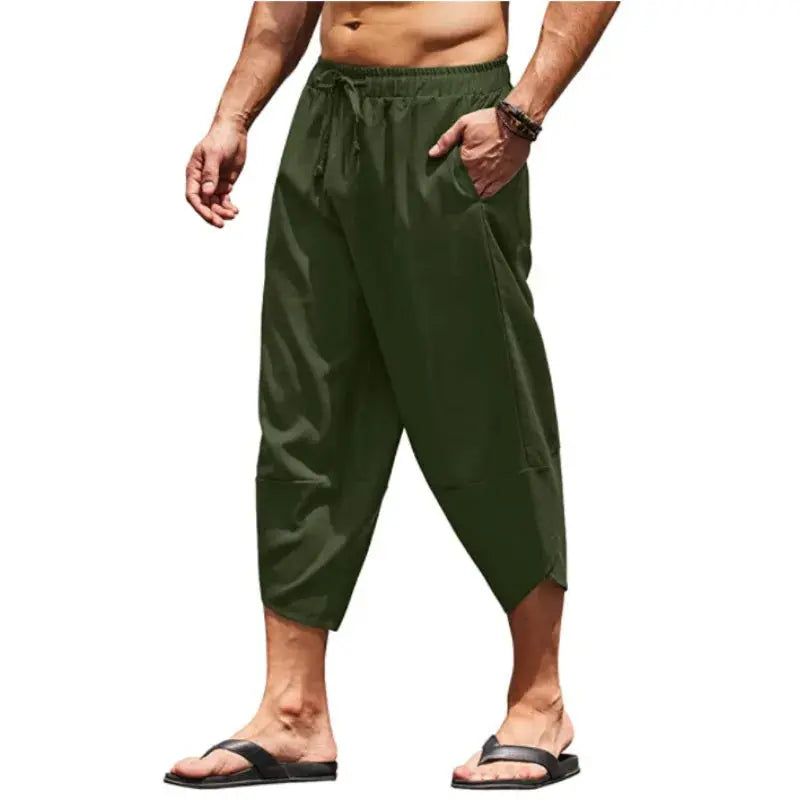 Men Summer Solid Color Capri Pants Harem Shorts Men Elastic Waist Drawstring 3/4 Length Cropped Trousers Baggy Sweatpants Suncollections