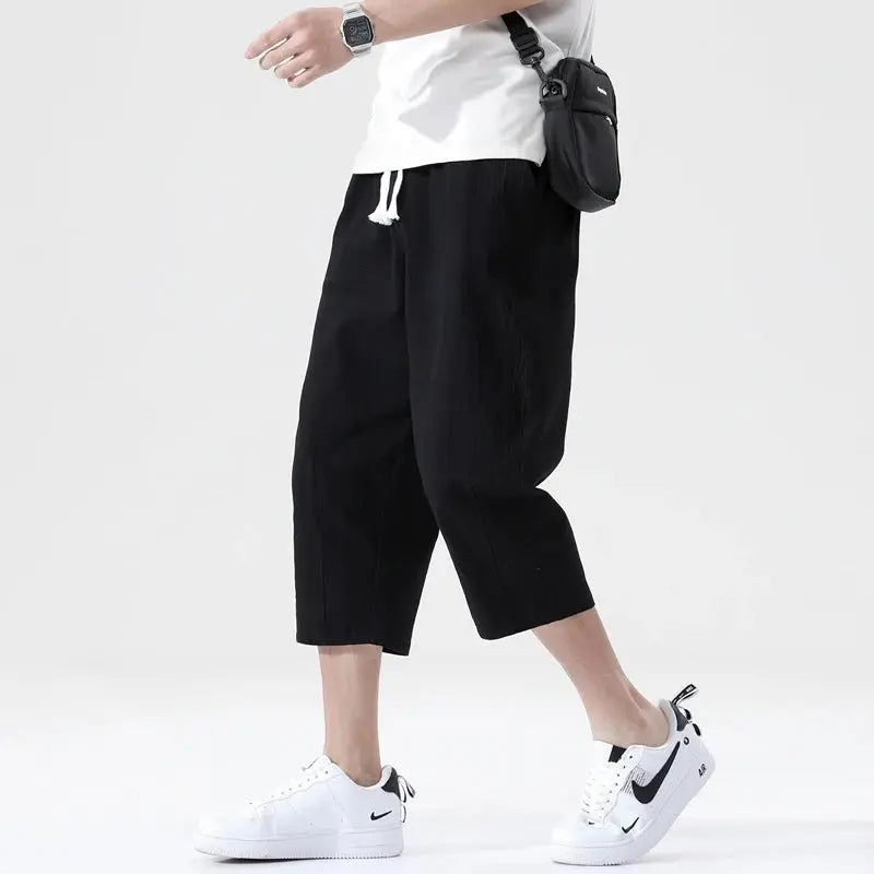 M-5XL 100% Cotton Cropped Pants Men's Summer Thin Pants Casual Beach Pants Men's Straight Leg Home Pants Suncollections