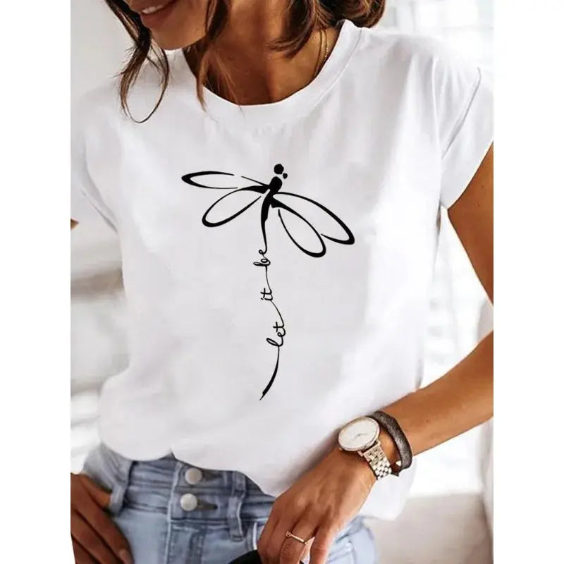 Women's Short-sleeved Explosive Insect Butterfly Dragonfly Print Round Neck T-shirt Women Clothes  Oversized T Shirt  Harajuku - Suncollections