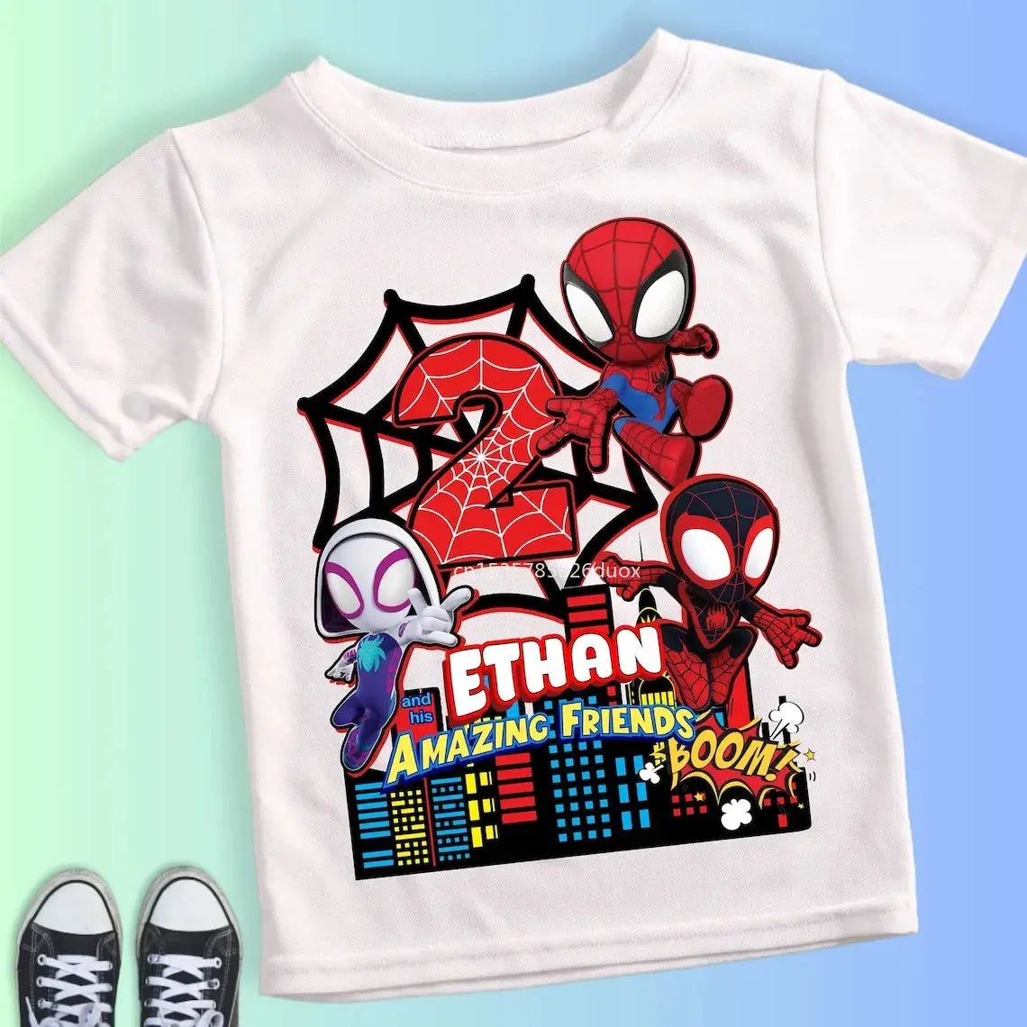 Summer Kid 2 3 4 5 6 7 8 9 Spider Man and His Friends Birthday White Shirt Spider-Man Customized Name Birthday Party Boy T-shirt - Suncollections