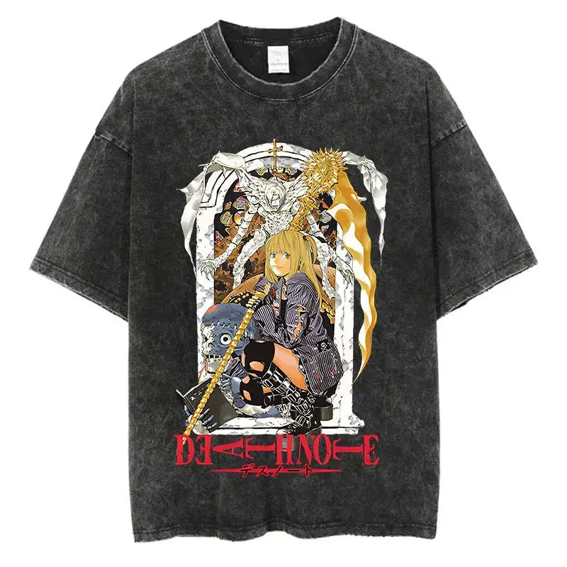 Harajuku Vintage Washed T Shirts Death Note Anime Graphic Printing T Shirt Oversize Cotton Fashion Streetwear Unisex Top Tee - Suncollections
