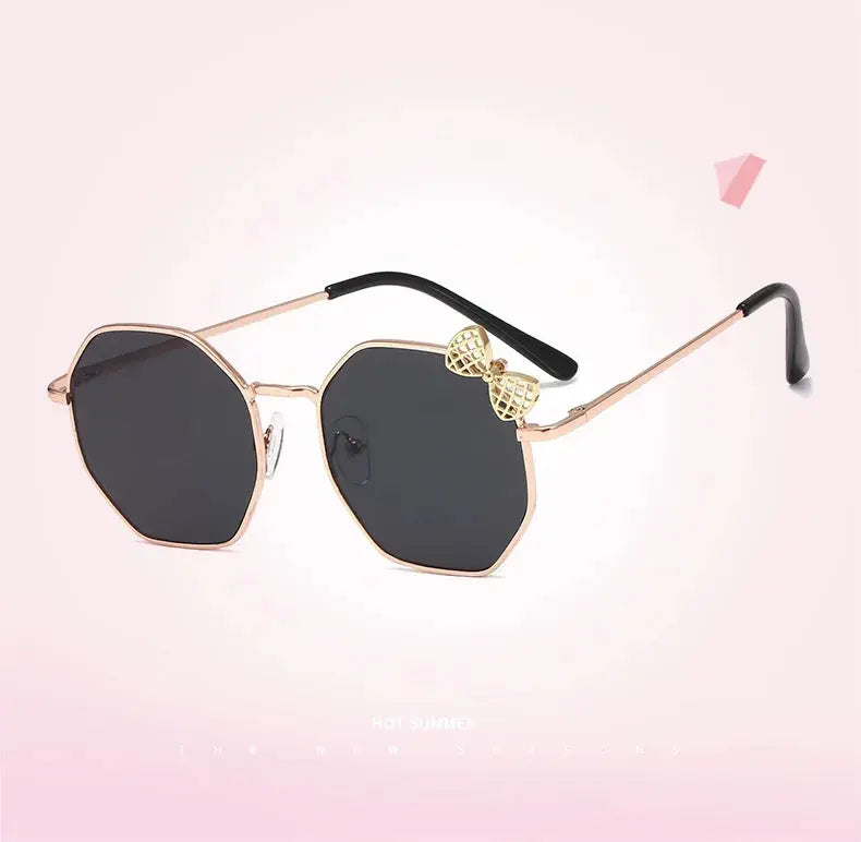 Trendy Fashion Boys and Girls Bow Metal Sunglasses B010 Polygon Trend Children's Sun Glasses Kids Outdoor UV400 Eyewear - Suncollections