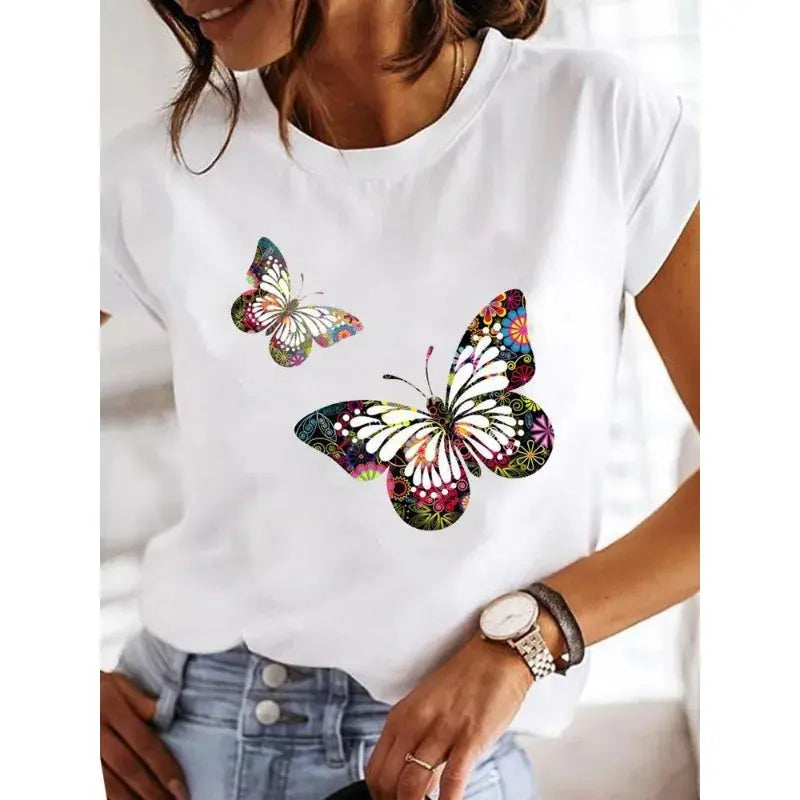Women's Short-sleeved Explosive Insect Butterfly Dragonfly Print Round Neck T-shirt Women Clothes  Oversized T Shirt  Harajuku - Suncollections