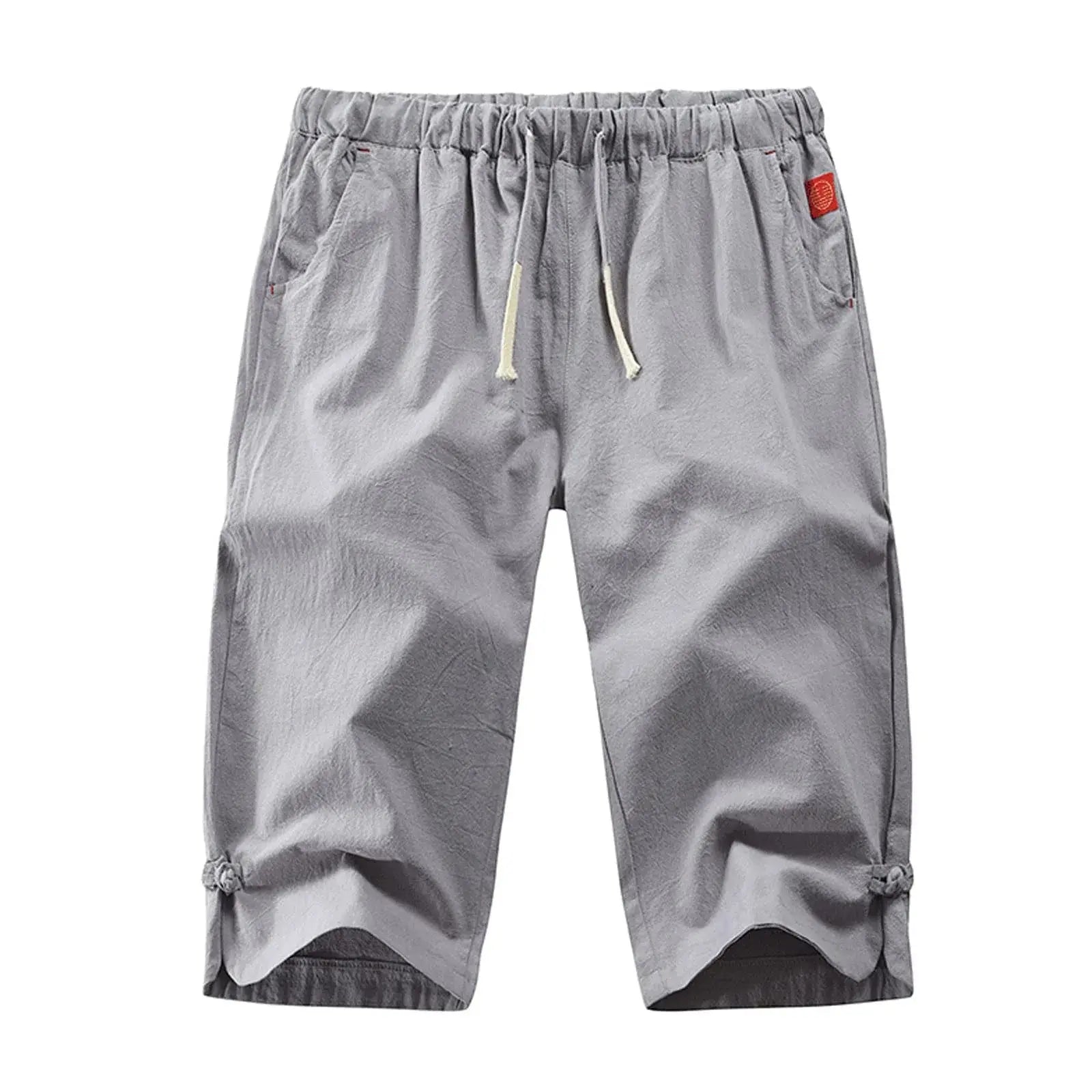 Cotton Linen Men'S Loose Tie Casual Pants Elastic Waist Beach Pants Linen Cropped Pants Suncollections