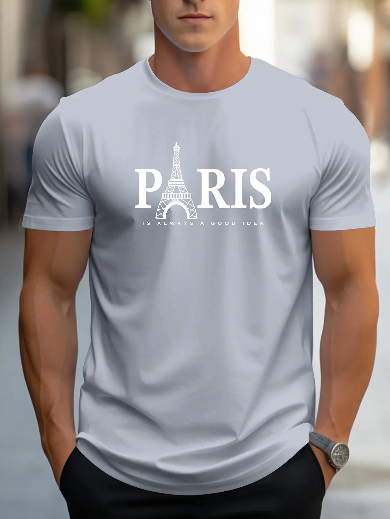 Summer Men's T Shirt Short Sleeve Paris Pattern Print Casual O-Neck Oversized Pullover Fashion Streetwear Male Clothing T-Shirts - Suncollections